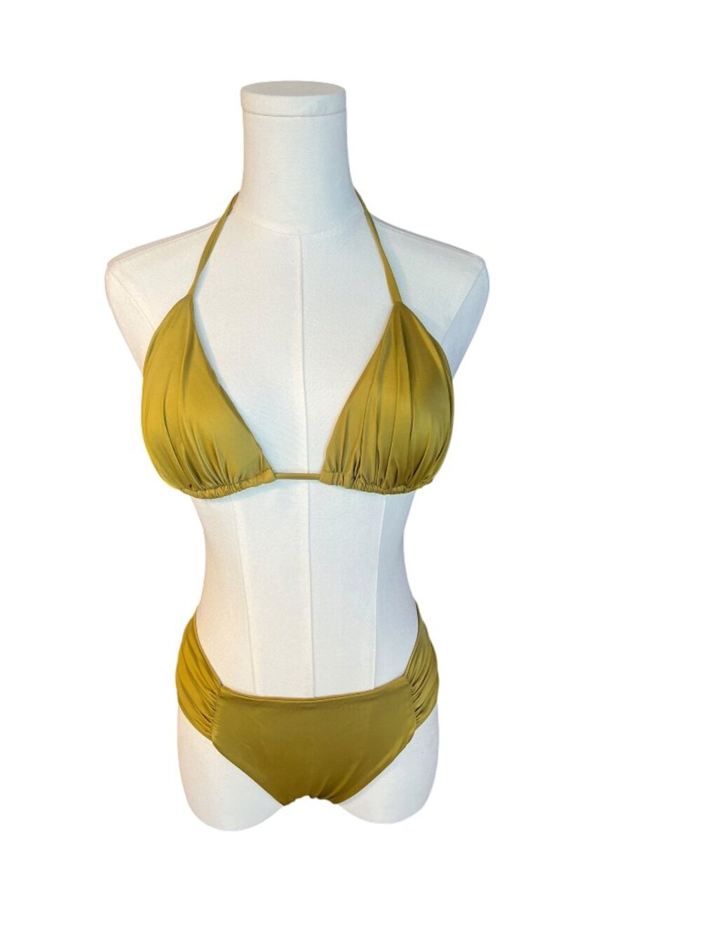 Calzedonia Satin Triangle Bikini Set Green Gold | Size M